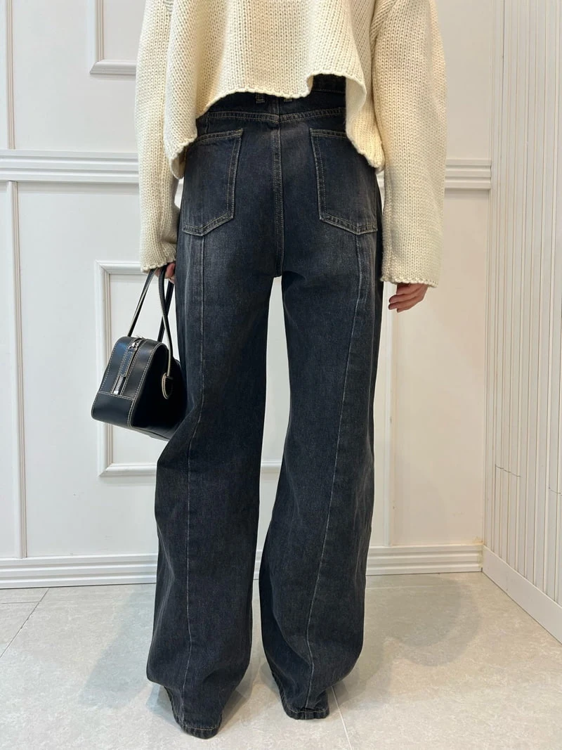 Pearls room - Korean Women Fashion - #vintagekidsstyle - Stitch Denim Pants - 4