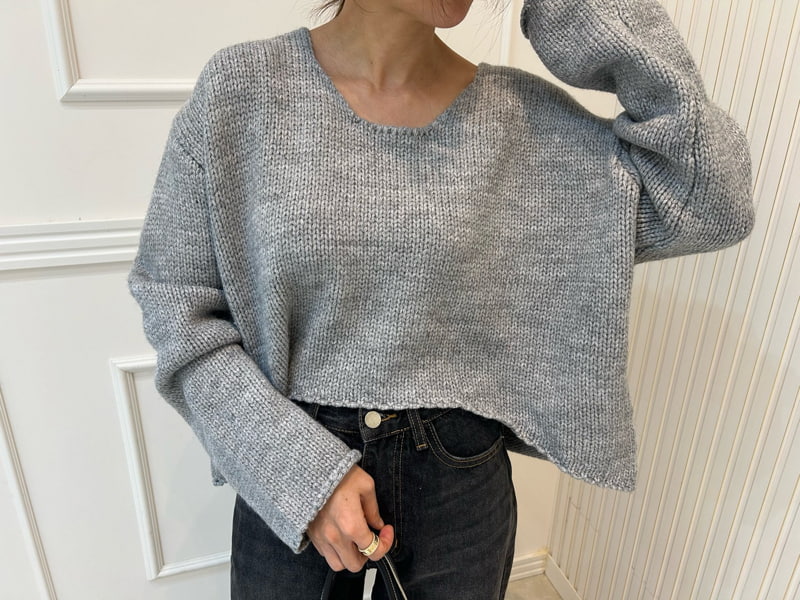 Pearls room - Korean Women Fashion - #vintageinspired - Unbalance Knit Pullover - 3