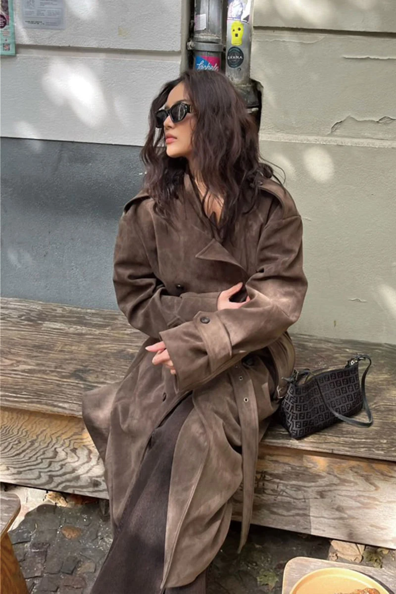 Project Wave - Korean Women Fashion - #restrostyle - Suede Trench Coat - 5