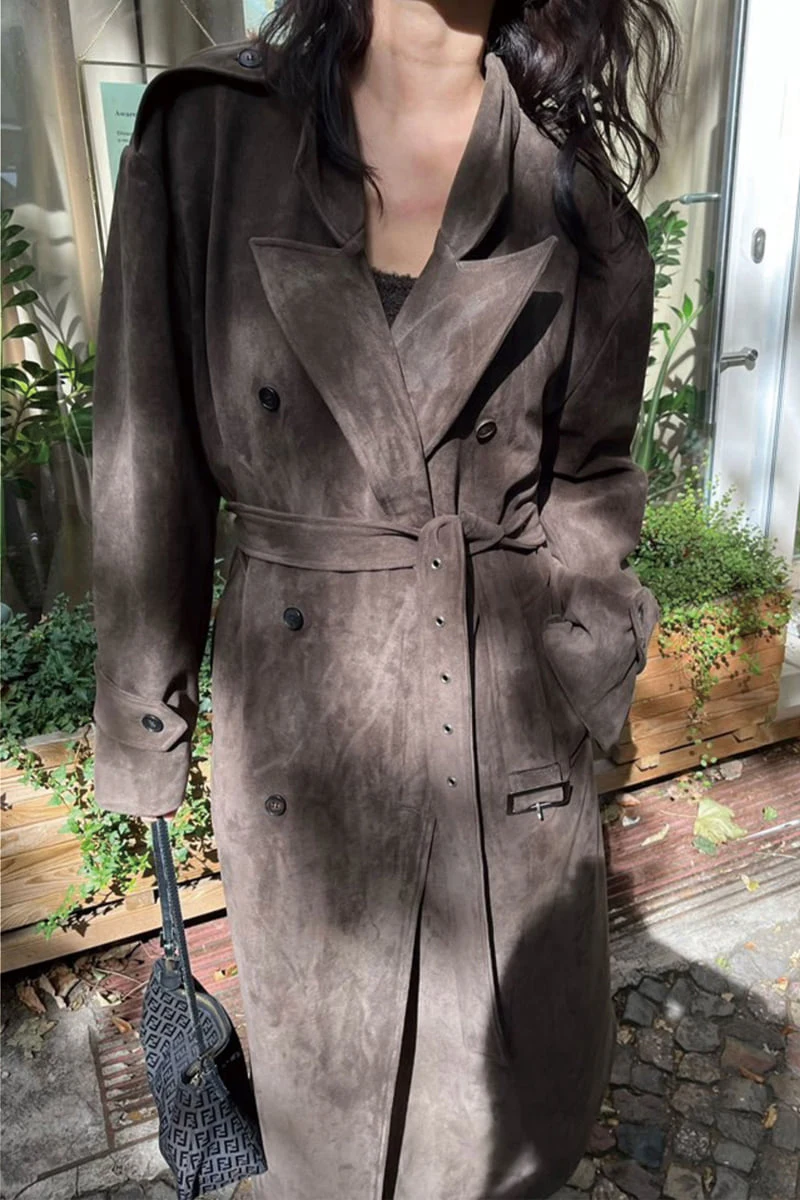 Project Wave - Korean Women Fashion - #womensfashion - Suede Trench Coat