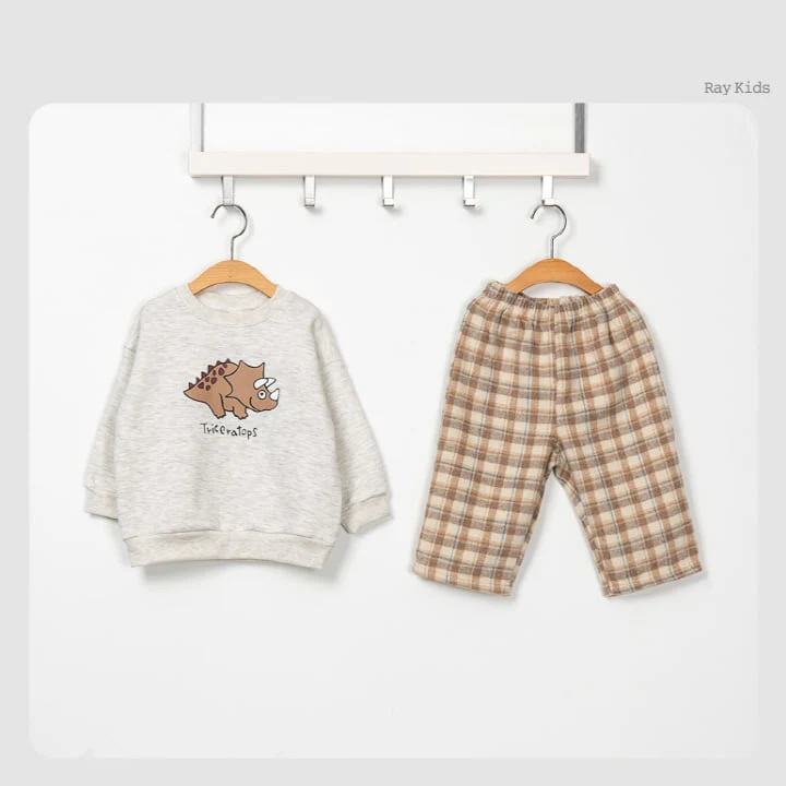 Raykids - Korean Children Fashion - #Kfashion4kids - Dino Check Top Bottom Set - 3