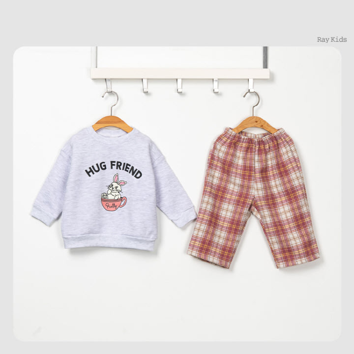 Raykids - Korean Children Fashion - #fashionkids - Cup Rabbit Check Top Bottom Set - 2