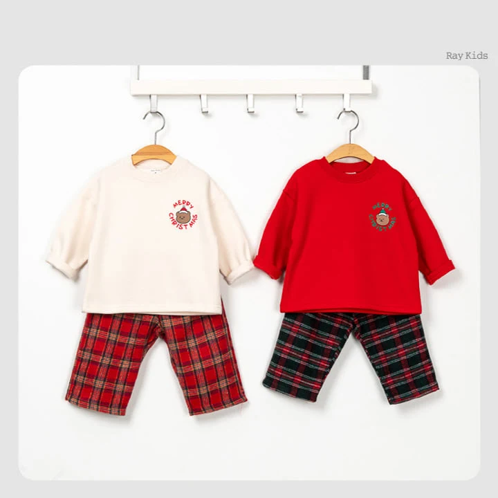 Raykids - Korean Children Fashion - #kidzfashiontrend - Merry Bear Check Top Bottom Set