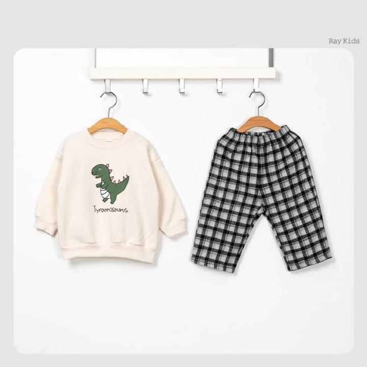 Raykids - Korean Children Fashion - #Kfashion4kids - Dino Check Top Bottom Set - 4