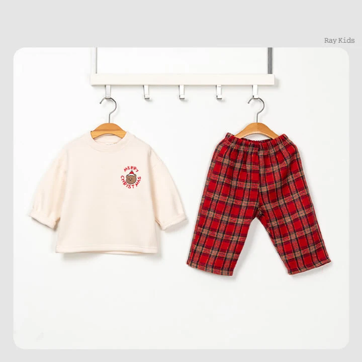 Raykids - Korean Children Fashion - #littlefashionista - Merry Bear Check Top Bottom Set - 3