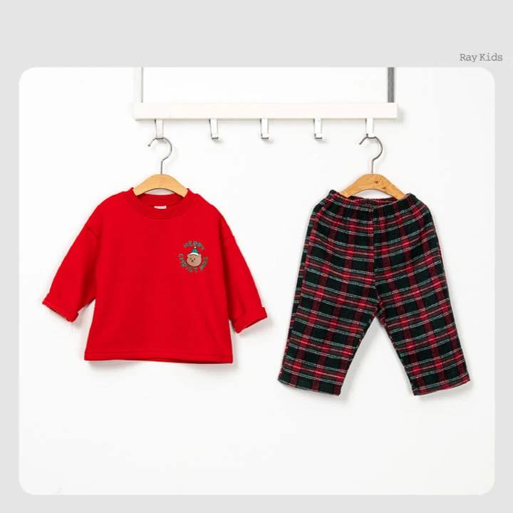 Raykids - Korean Children Fashion - #littlefashionista - Merry Bear Check Top Bottom Set - 4