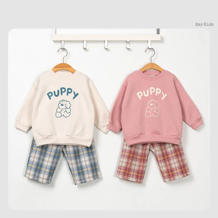 Raykids - Korean Children Fashion - #stylishchildhood - Puppy Check Top Bottom Set