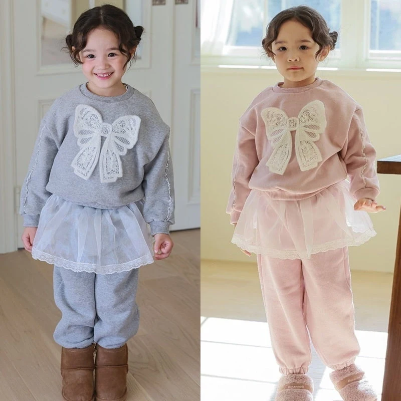 Rica - Korean Children Fashion - #childofig - Lace Ribbon Top Bottom Set