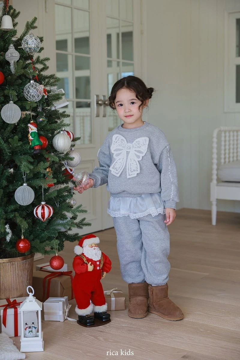 Rica - Korean Children Fashion - #childrensboutique - Lace Ribbon Top Bottom Set - 2