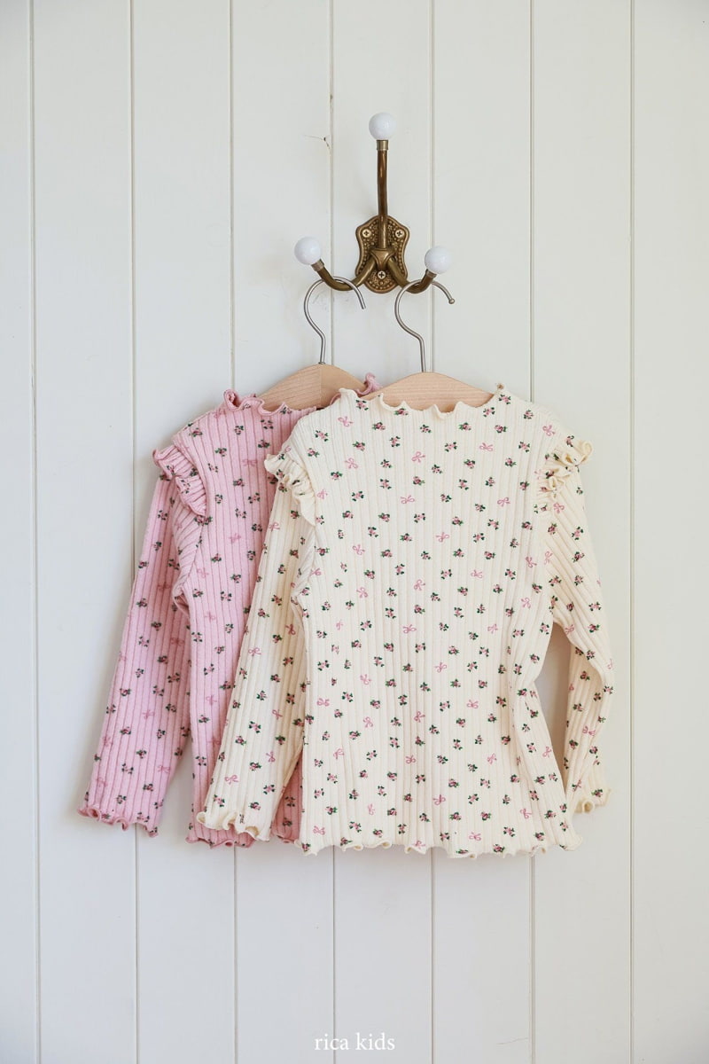 Rica - Korean Children Fashion - #kidzfashiontrend - Small Flower Rib Tee - 2