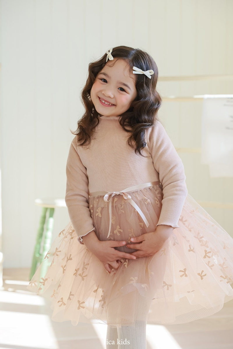 Rica - Korean Children Fashion - #toddlerclothing - Ribbon Cha One-piece - 12