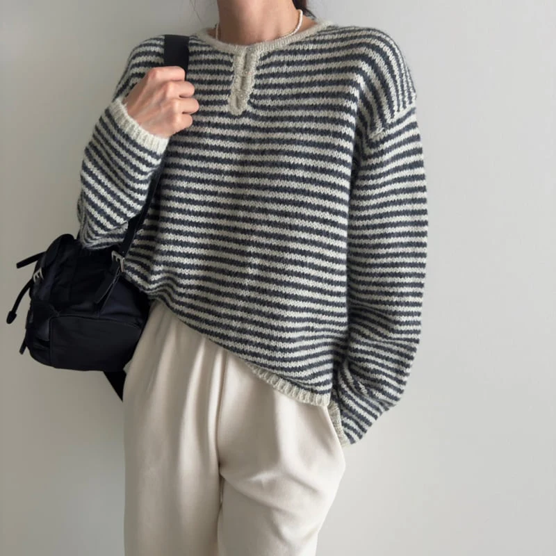 Ripple - Korean Women Fashion - #momslook - Light Stripe Knit Sweater