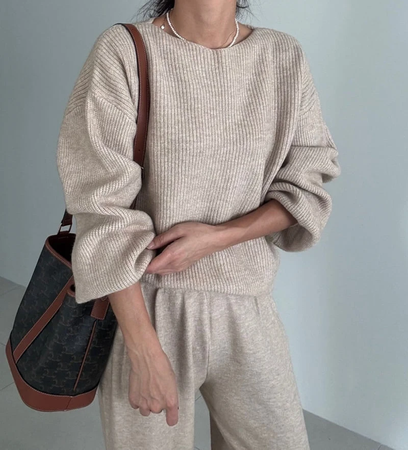 Ripple - Korean Women Fashion - #momslook - Free Knit Top Bottom Set