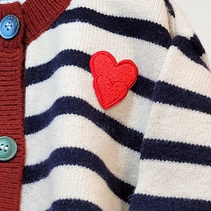 T.j - Korean Children Fashion - #Kfashion4kids - Heart Patch Stripe Cardigan - 5