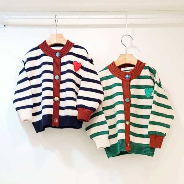 T.j - Korean Children Fashion - #fashionkids - Heart Patch Stripe Cardigan