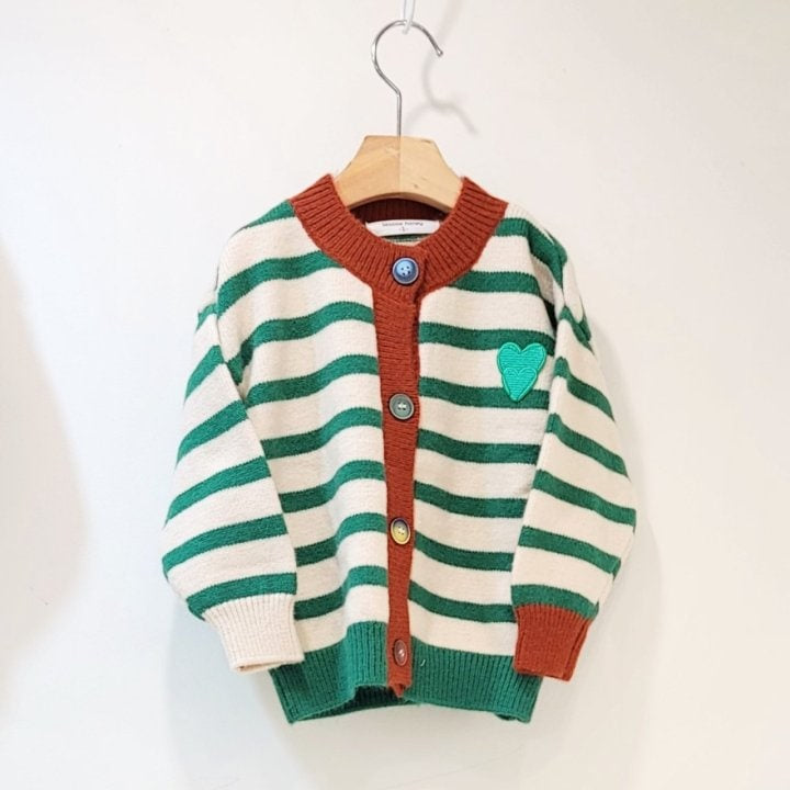 T.j - Korean Children Fashion - #prettylittlegirls - Heart Patch Stripe Cardigan - 9