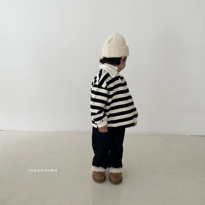 Thegoguma - Korean Children Fashion - #Kfashion4kids - Stripe Fleeced Collar Tee - 4