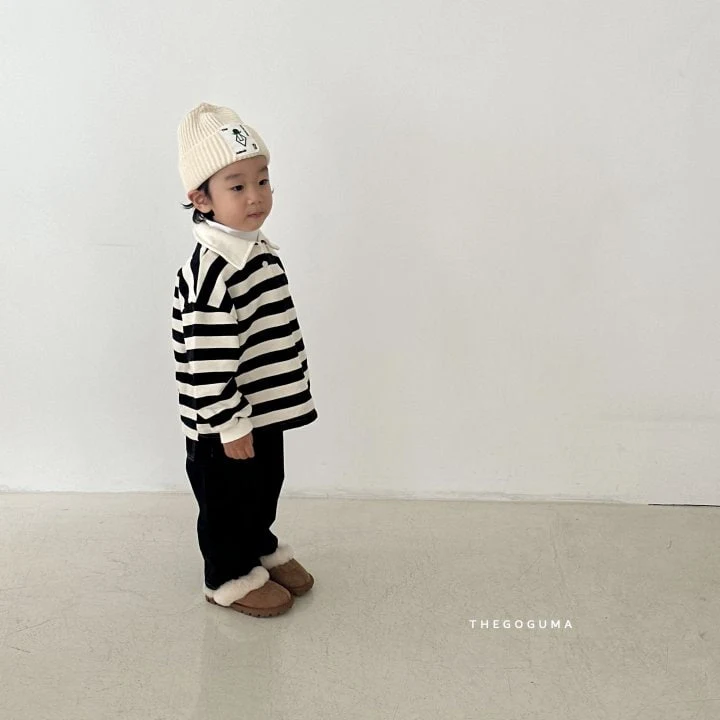 Thegoguma - Korean Children Fashion - #minifashionista - Stripe Fleeced Collar Tee - 6