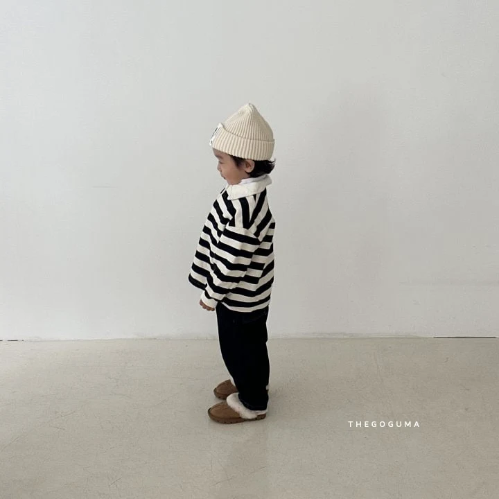 Thegoguma - Korean Children Fashion - #prettylittlegirls - Stripe Fleeced Collar Tee - 7