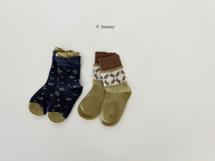 V Bunny - Korean Children Fashion - #Kfashion4kids - Deep Flower Socks Set - 7