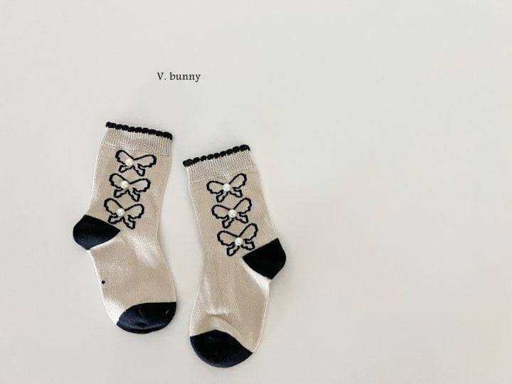 V Bunny - Korean Children Fashion - #kidzfashiontrend - Pearl Ribbon Socks Set - 4