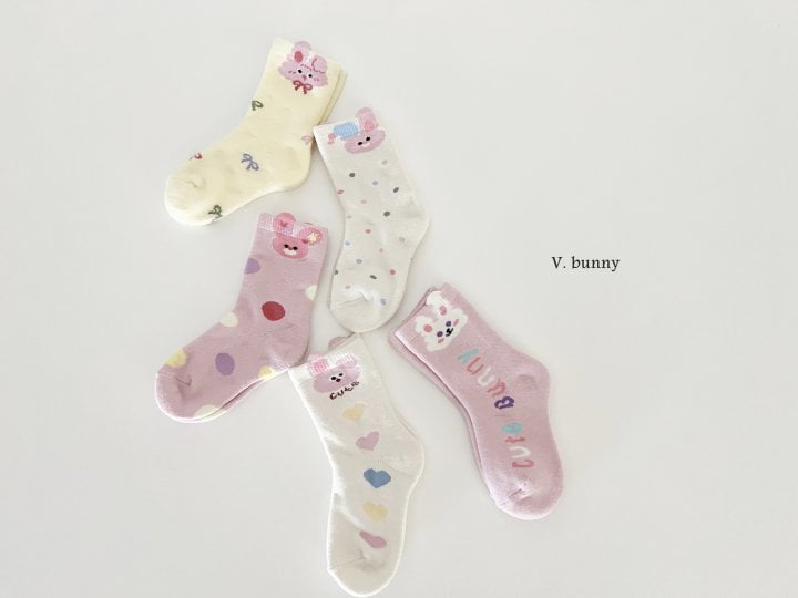 V Bunny - Korean Children Fashion - #childofig - Pink Rabbit Socks Set - 8