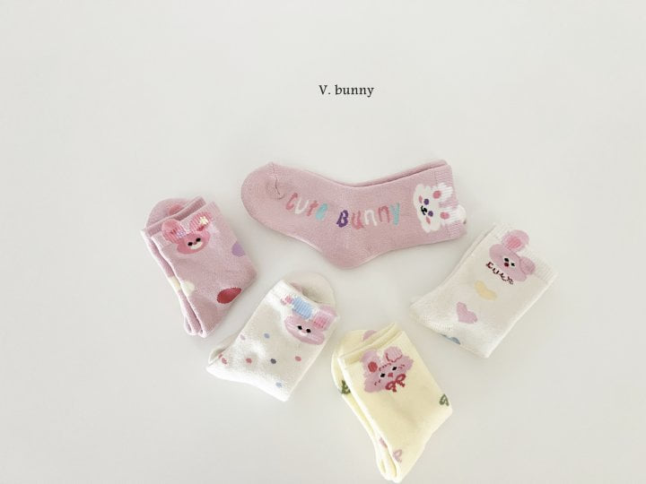 V Bunny - Korean Children Fashion - #childofig - Pink Rabbit Socks Set - 9