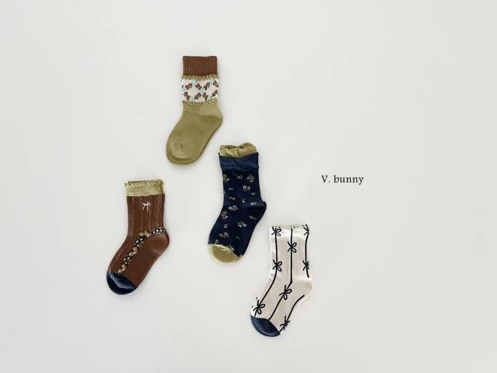 V Bunny - Korean Children Fashion - #designkidswear - Deep Flower Socks Set