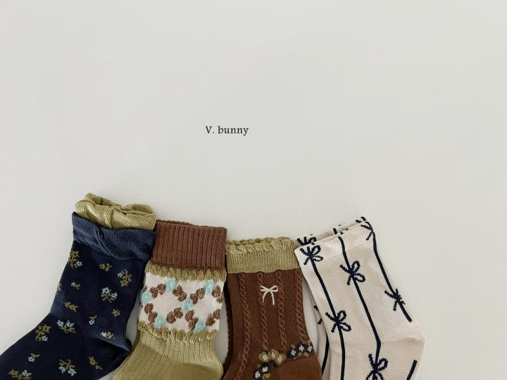 V Bunny - Korean Children Fashion - #discoveringself - Deep Flower Socks Set - 2