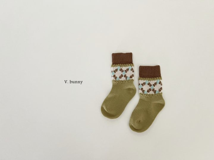 V Bunny - Korean Children Fashion - #fashionkids - Deep Flower Socks Set - 3