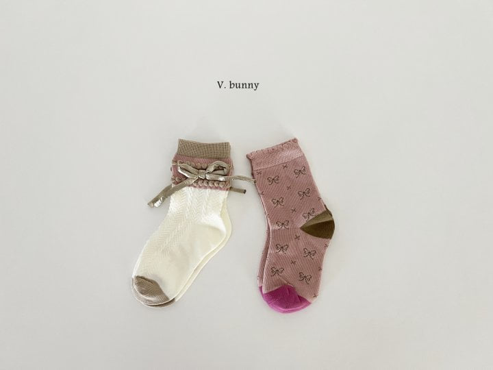 V Bunny - Korean Children Fashion - #littlefashionista - Gold Ribbon Socks Set - 7