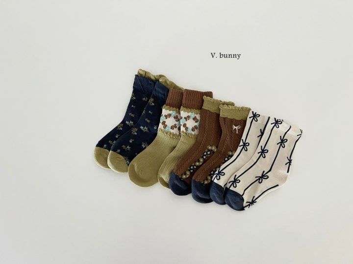 V Bunny - Korean Children Fashion - #magicofchildhood - Deep Flower Socks Set - 9