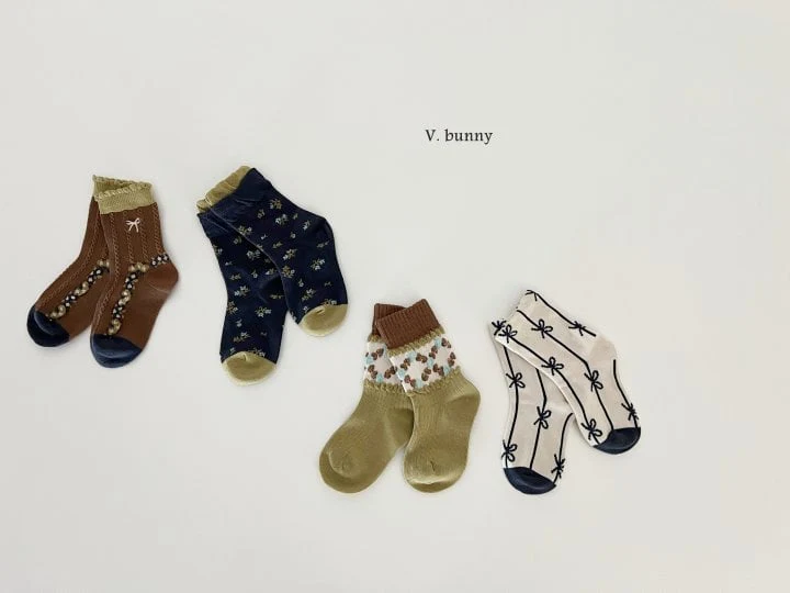 V Bunny - Korean Children Fashion - #minifashionista - Deep Flower Socks Set - 10