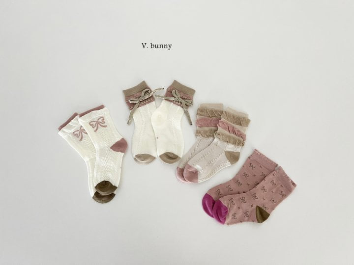 V Bunny - Korean Children Fashion - #minifashionista - Gold Ribbon Socks Set - 9