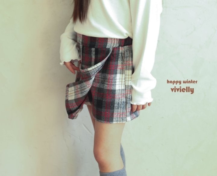 Vivielly - Korean Children Fashion - #prettylittlegirls - Check Skirt Pants - 3