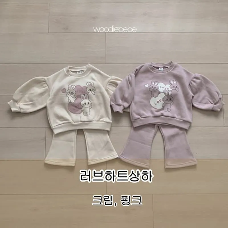 Woodie - Korean Children Fashion - #childofig - Love Heart Top Bottom Set 