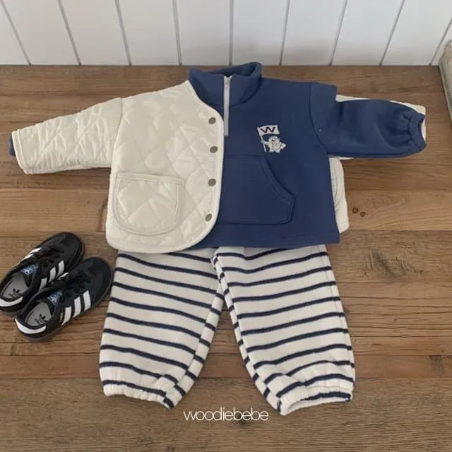 Woodie - Korean Children Fashion - #kidsshorts - Flag Bear Top Bottom Set - 8