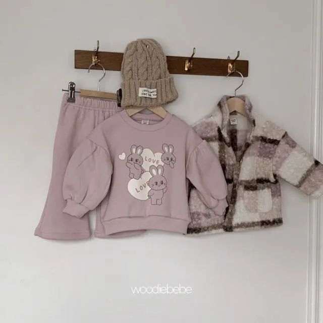 Woodie - Korean Children Fashion - #kidsshorts - Love Heart Top Bottom Set  - 6