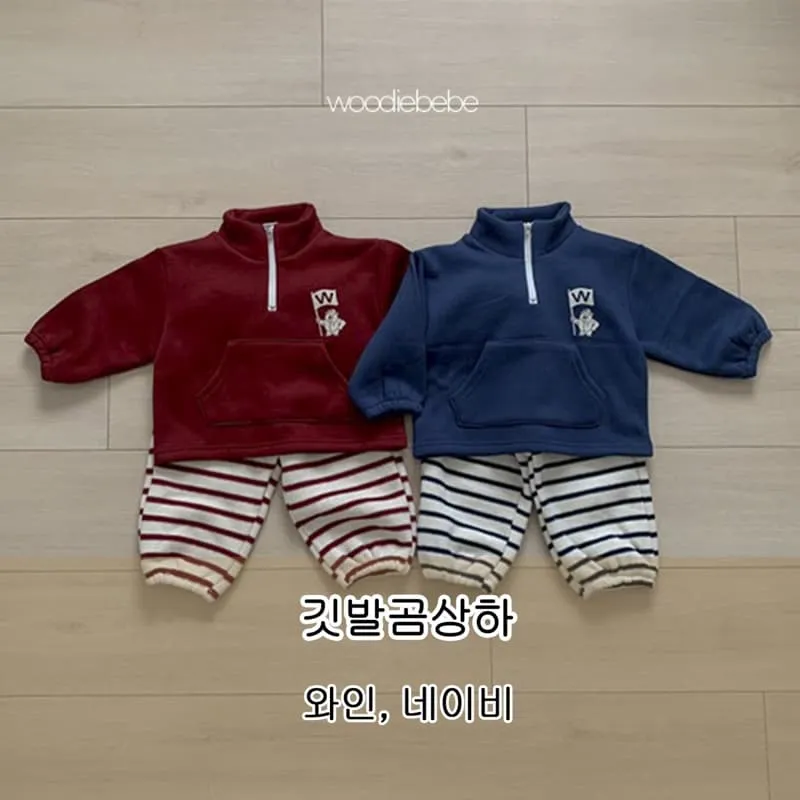 Woodie - Korean Children Fashion - #toddlerclothing - Flag Bear Top Bottom Set