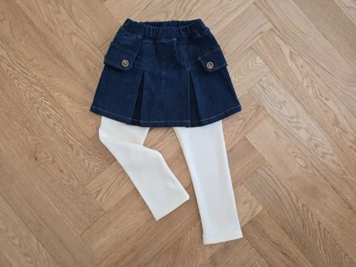 e.ru - Korean Children Fashion - #todddlerfashion - Denim Cargo Skirt Leggings - 9