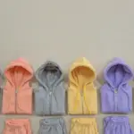 Fleece Hooded Zip-up Top Bottom Set