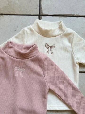 Ribbon Embroidery Turtleneck Tee