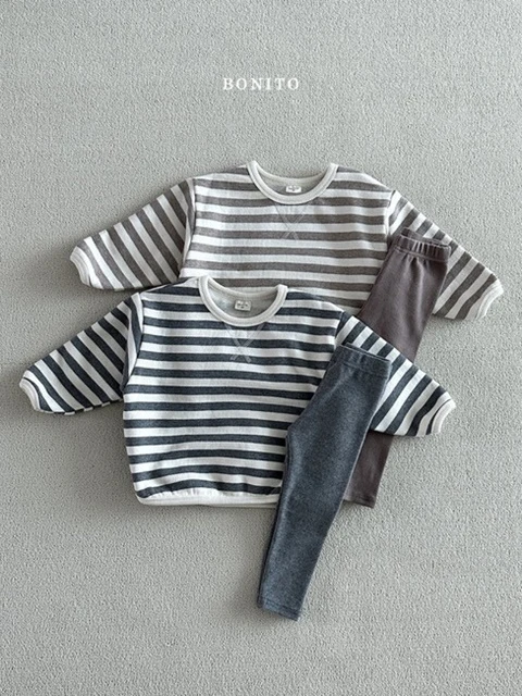 Stripe Fleece Sweatshirts Leggings Set