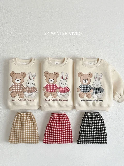 Rabbit Bear Check Top Bottom Set