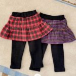 Fleece Merry Check Skirt Leggings