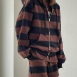 Fleece Stripe Hood Zip-up Jacket