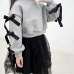 Fleece Sleeve Ribbon Sweatshirts