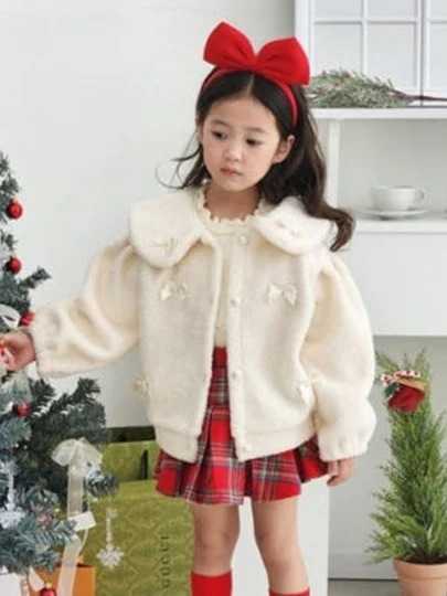 Ribbon Round Collar Fleece Jacket