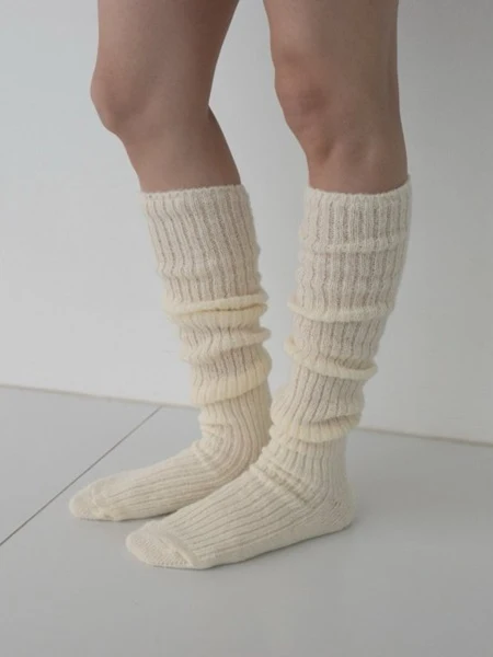 Wool Buckle Rib Knee Socks