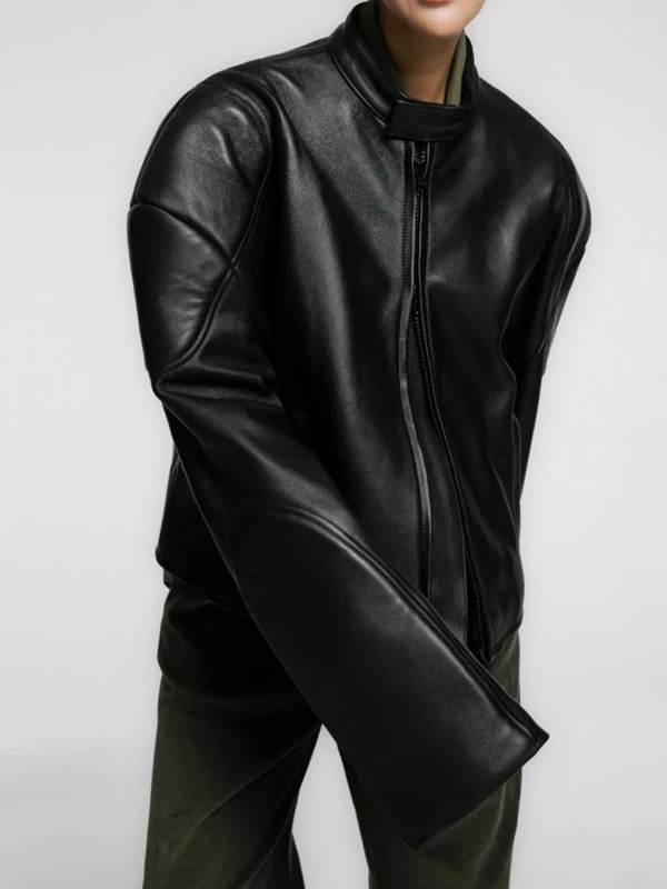 Lux Oversized Lambskin Leather Racer Biker Jacket